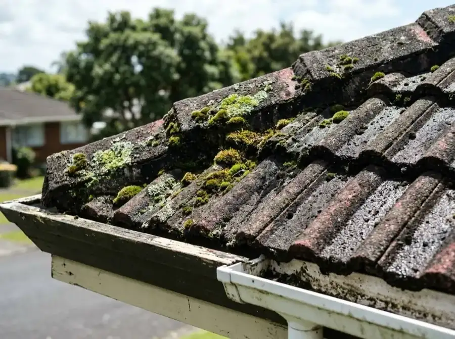 Moss covered tile roof before Hydro Clean treatment